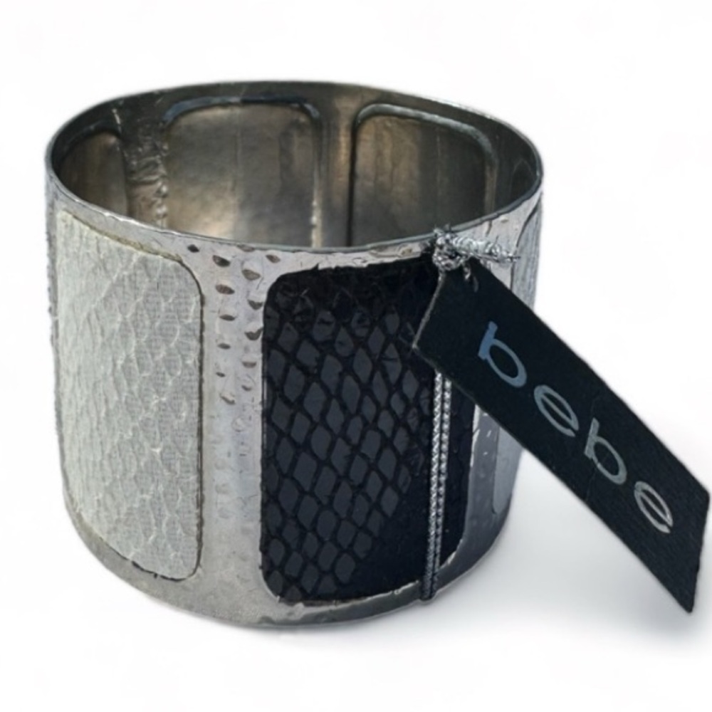 NWT bebe Vintage 00s Cuff Bracelet with Snakeskin Leather, Gothic Punk Fashion